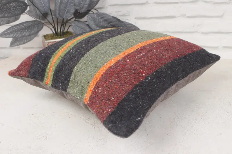 Boho Pillow Sham Cover, Home Decor Pillow, 16x16 Brown Pillow Cover, Pillow Cover, Oriental Pillow, Ethnical Kilim Rug Pillow, Cotton Cushion Case - 6