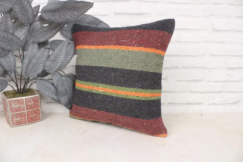 Boho Pillow Sham Cover, Home Decor Pillow, 16x16 Brown Pillow Cover, Pillow Cover, Oriental Pillow, Ethnical Kilim Rug Pillow, Cotton Cushion Case - 4