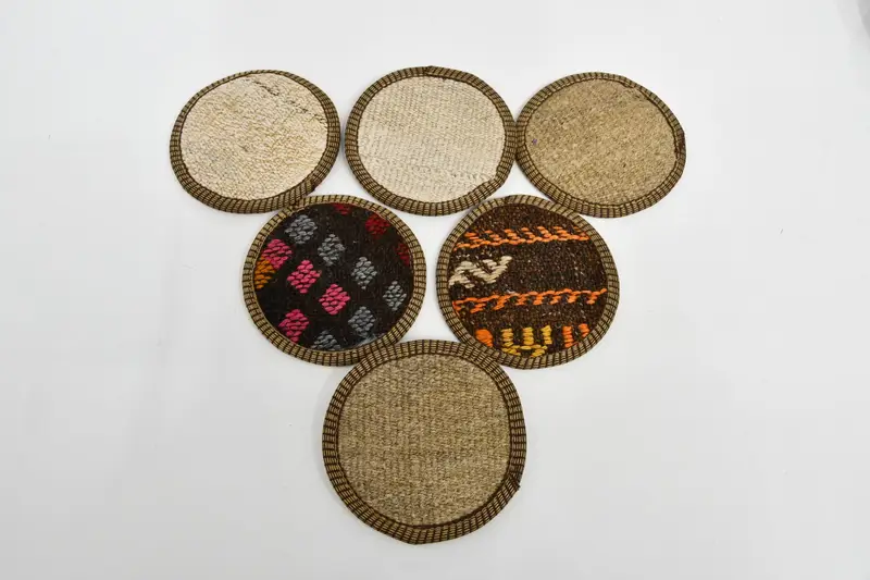 Posavasos redondo con estampado bohemio, posavasos beige y naranja