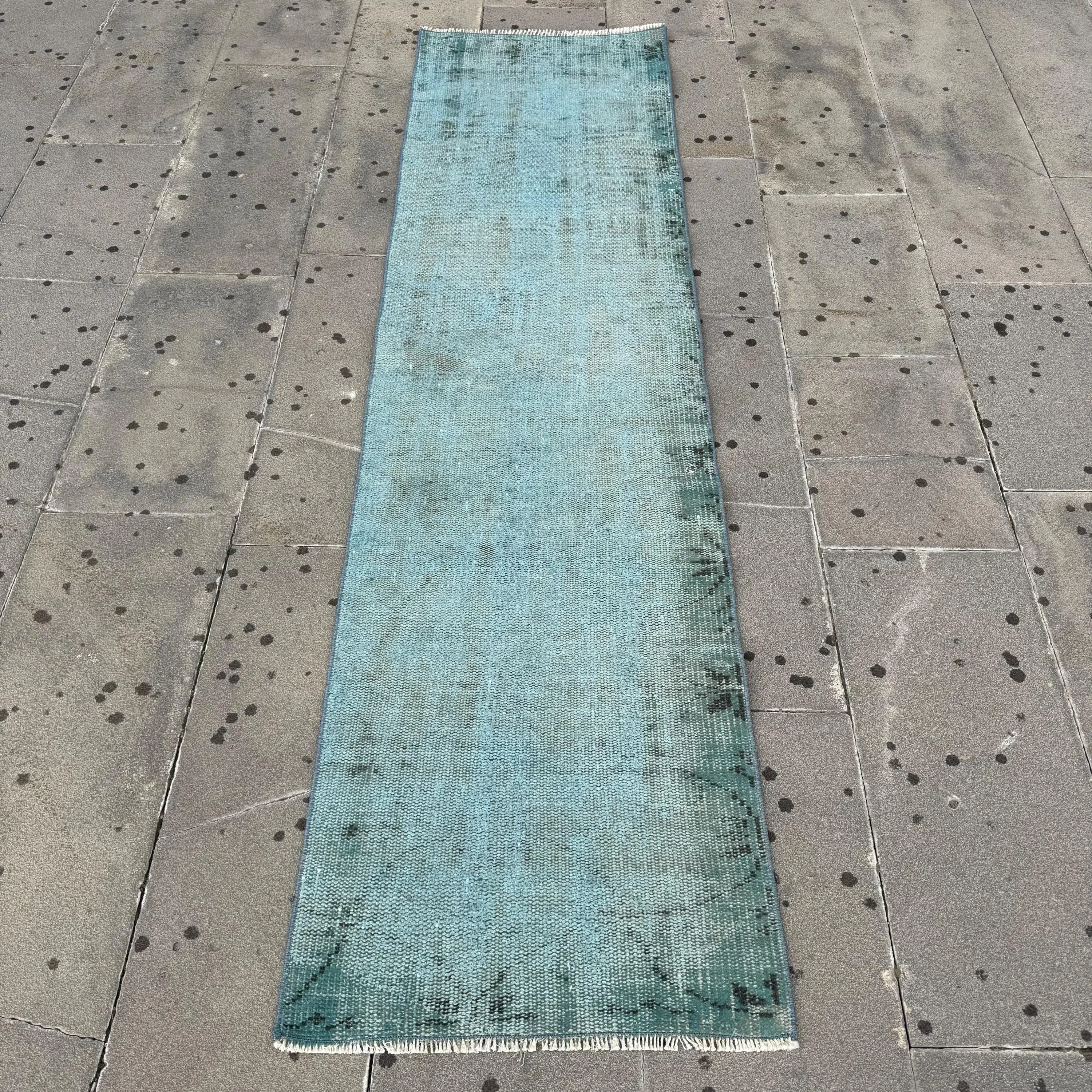 Turkish Rug, 1.9x7.2 ft Runner Vintage Rug, Blue Green Southwestern Rug - 1