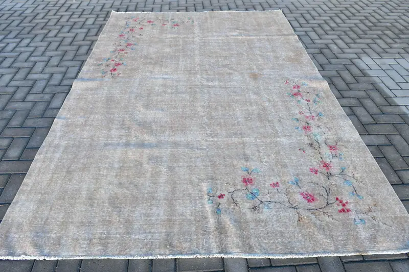 Türk Vintage Halısı 6.46x9.8 ft (197x300 cm), Oushak Gri Yün Halı - 1
