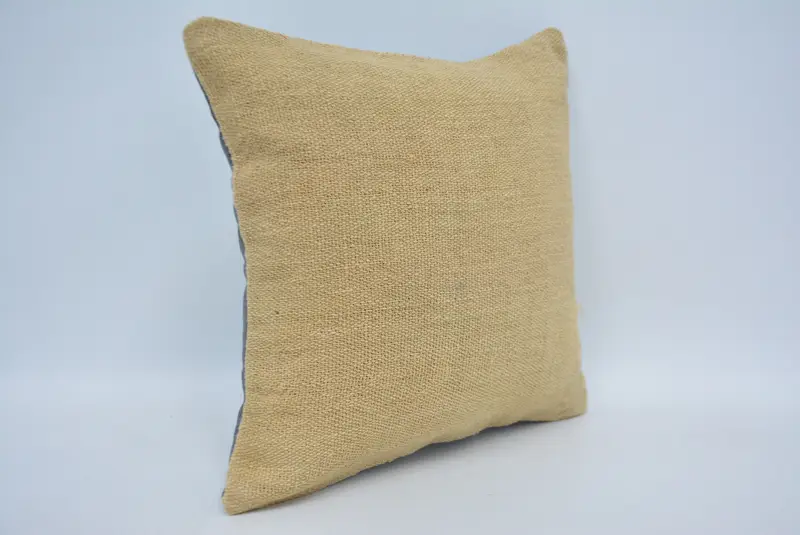 Vintage Yastık, Kilim Yastığı Kapağı, Rahat Atma Yastık Kılıfı, 14x14 Bej Yastığı, Vintage Kilim Tırtı Yastığı, Yastık Örtüsü - 3