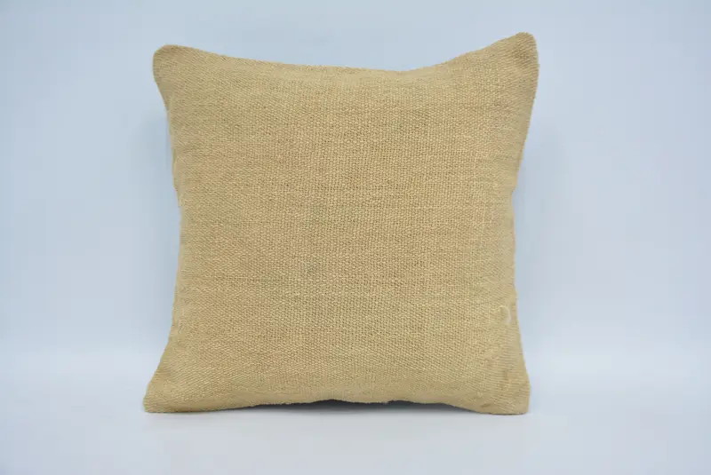 Vintage Yastık, Kilim Yastığı Kapağı, Rahat Atma Yastık Kılıfı, 14x14 Bej Yastığı, Vintage Kilim Tırtı Yastığı, Yastık Örtüsü - 1