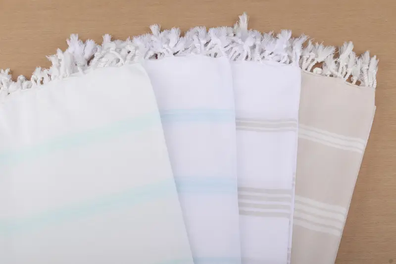 Striped Organic Cotton Beach Towel Beige, 36x71 Inches