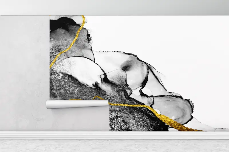 Wall Paper Peel and Stick, Gold Wall Mural, Modern Wall Decor, Custom Wall Paper, , 3d Wall Paper, Alcohol Ink Wallpaper, - 1