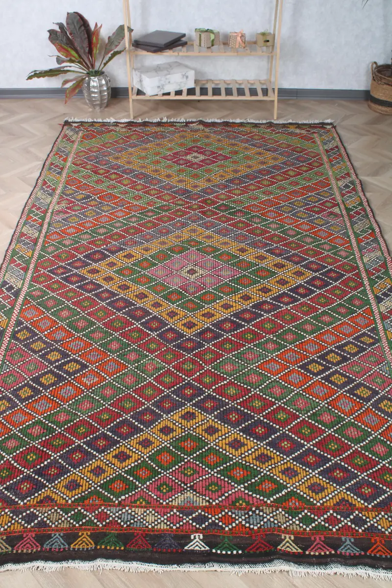 6.1x10.3 ft Turkish Vintage Rug, Oversize Rug, Red Kilim Paisley Rug - 1