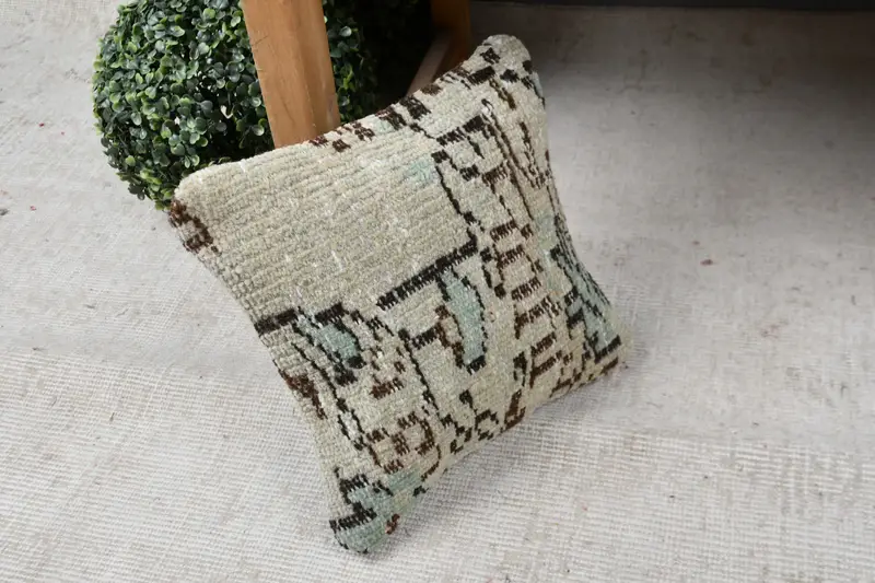 Pastel Cushion Case, Farmhouse Cushion Case, Throw Kilim Pillow, Gift Pillow, Home Decor Pillow, 12x12 Beige Pillow Case, Pillow Sham - 7