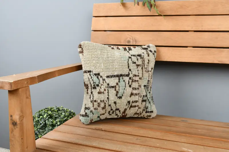 Pastel Cushion Case, Farmhouse Cushion Case, Throw Kilim Pillow, Gift Pillow, Home Decor Pillow, 12x12 Beige Pillow Case, Pillow Sham - 1