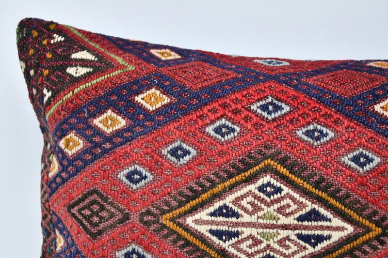 Kilim Pillow Cover, 16x36 Red Cushion, Pillow for Sofa, Cushion Cover, Boho Pillow Sham Cover, Chair Pillow, Handmade Rug Seat Pillow Cover - 2