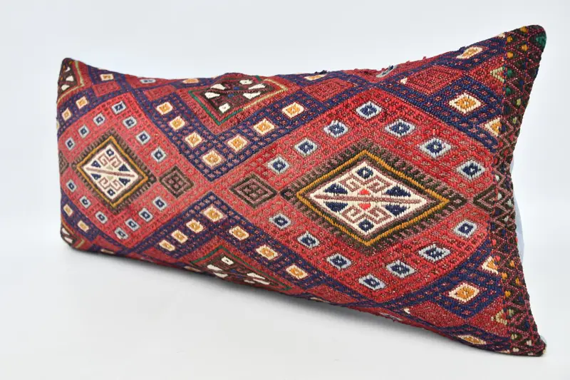 Kilim Pillow Cover, 16x36 Red Cushion, Pillow for Sofa, Cushion Cover, Boho Pillow Sham Cover, Chair Pillow, Handmade Rug Seat Pillow Cover - 4