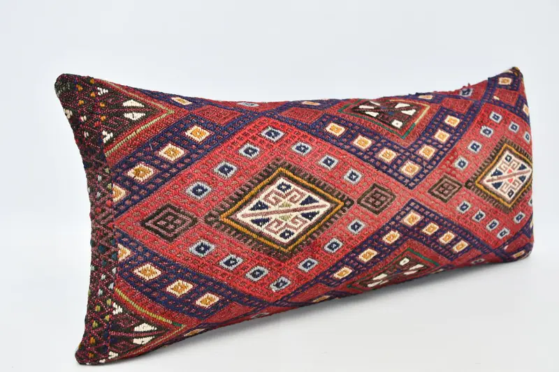 Kilim Pillow Cover, 16x36 Red Cushion, Pillow for Sofa, Cushion Cover, Boho Pillow Sham Cover, Chair Pillow, Handmade Rug Seat Pillow Cover - 3