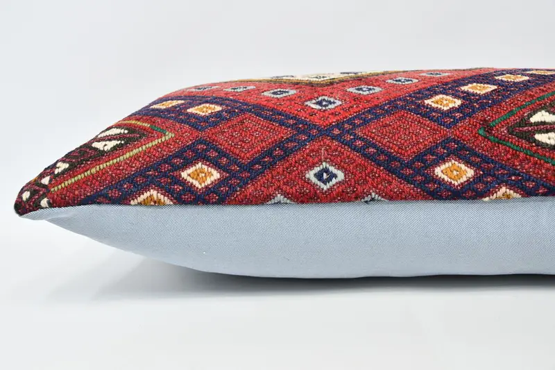 Kilim Pillow Cover, 16x36 Red Cushion, Pillow for Sofa, Cushion Cover, Boho Pillow Sham Cover, Chair Pillow, Handmade Rug Seat Pillow Cover - 5