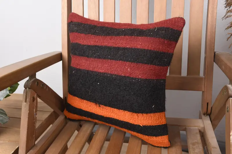 Antique Pillows, Kilim Cushion Sham, 14x14 Orange Pillow Sham, Outdoor Bolster Pillow Cover, Cushion Cover, Boho Chic Pillow Sham, Home Decor Pillow - 3