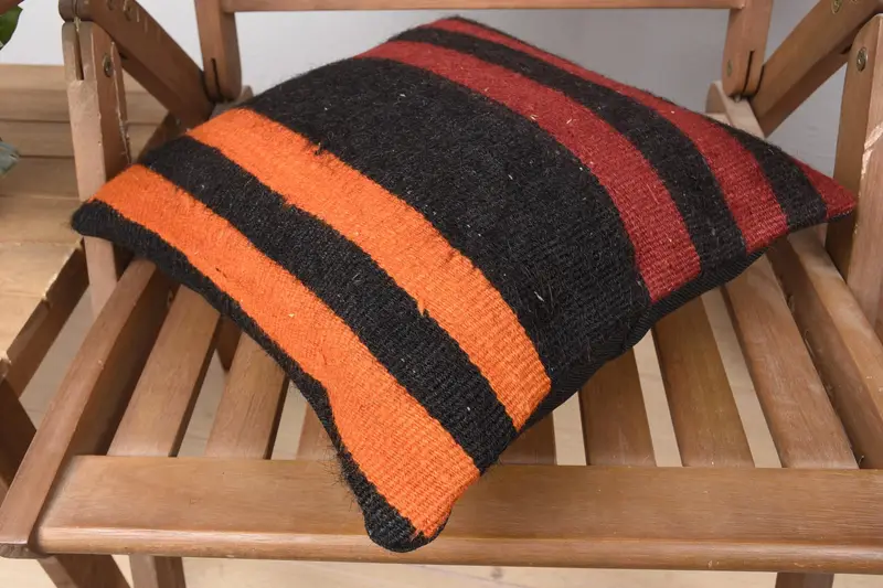 Antique Pillows, Kilim Cushion Sham, 14x14 Orange Pillow Sham, Outdoor Bolster Pillow Cover, Cushion Cover, Boho Chic Pillow Sham, Home Decor Pillow - 4