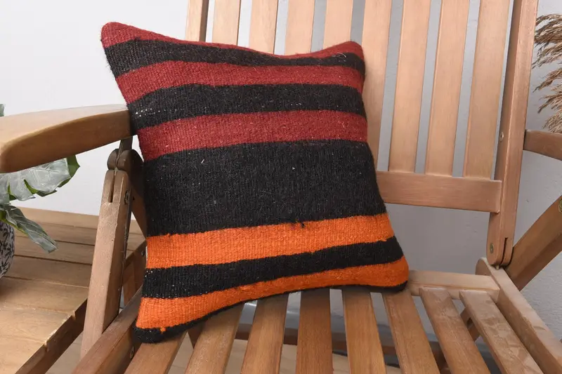 Antique Pillows, Kilim Cushion Sham, 14x14 Orange Pillow Sham, Outdoor Bolster Pillow Cover, Cushion Cover, Boho Chic Pillow Sham, Home Decor Pillow - 2