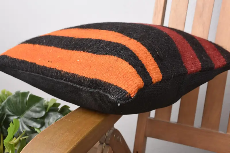 Antique Pillows, Kilim Cushion Sham, 14x14 Orange Pillow Sham, Outdoor Bolster Pillow Cover, Cushion Cover, Boho Chic Pillow Sham, Home Decor Pillow - 6