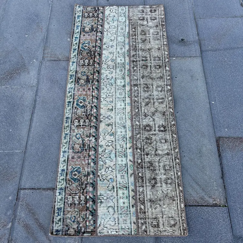 Oushak Rug, 1.8x4.3 ft Turkish Rug, Blue Solid Rug Wool - 1