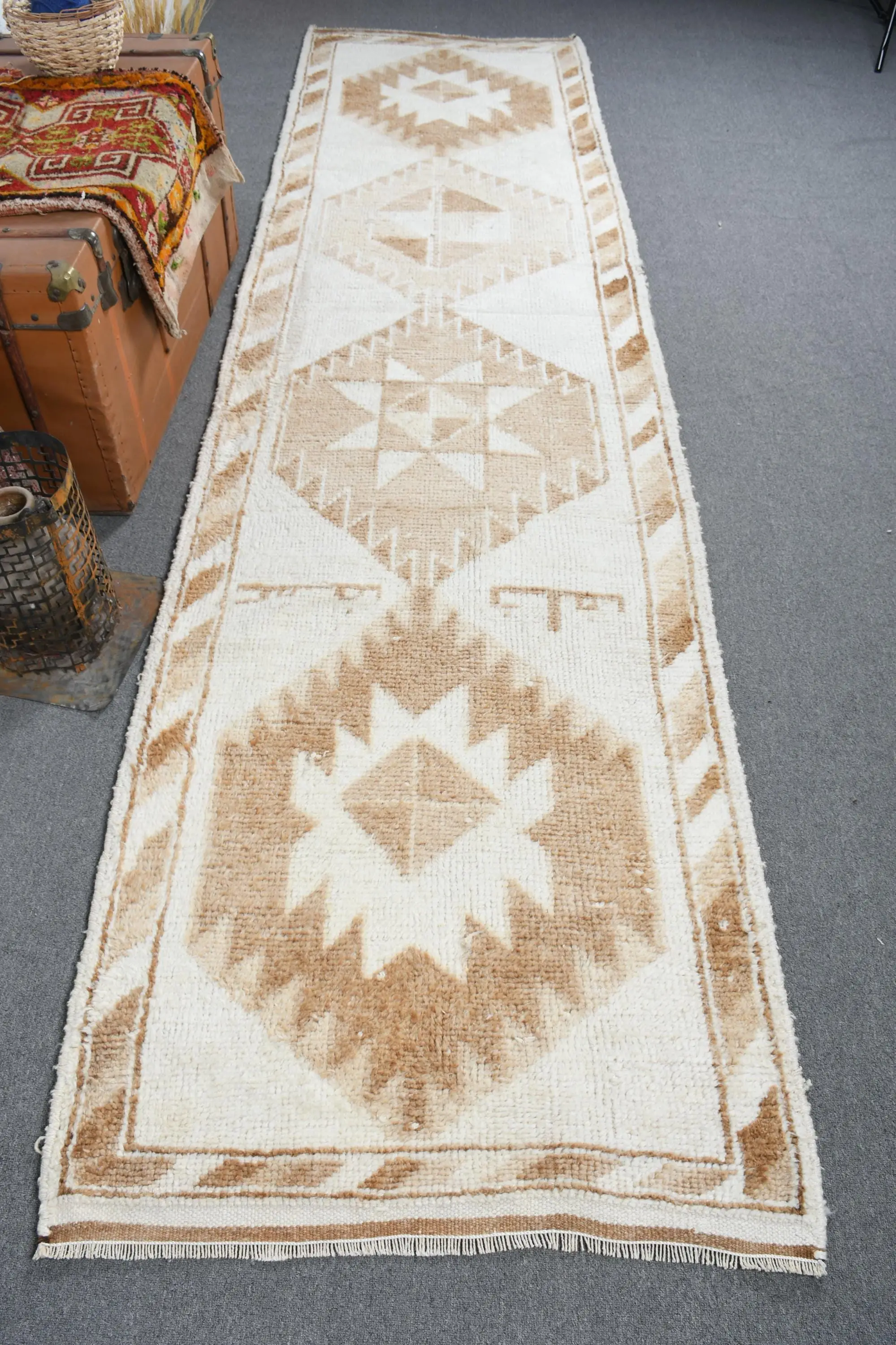 3x12.2 ft Turkish Rug, Herki Rug, White Floral Rug Wool - 1
