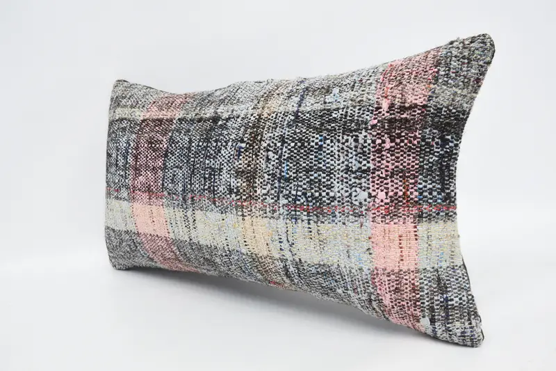 Cushion Cover, Patio Pillow, Boho Pillow, Art Deco Cushion Cover, 12x24 Blue Pillow, Vintage Kilim Throw Pillow, Accent Throw Cushion, Gift Pillow - 4