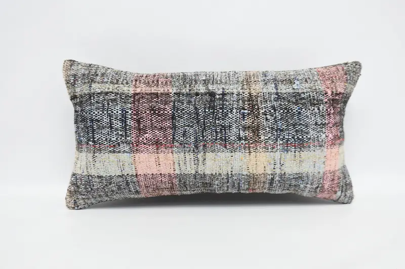 Cushion Cover, Patio Pillow, Boho Pillow, Art Deco Cushion Cover, 12x24 Blue Pillow, Vintage Kilim Throw Pillow, Accent Throw Cushion, Gift Pillow - 1