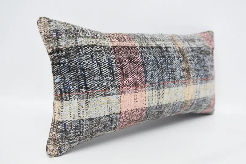 Cushion Cover, Patio Pillow, Boho Pillow, Art Deco Cushion Cover, 12x24 Blue Pillow, Vintage Kilim Throw Pillow, Accent Throw Cushion, Gift Pillow - 3