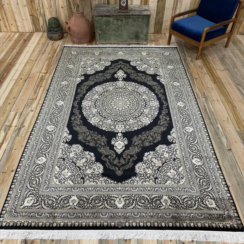 6,3x9,9 ft türkischer Oushak-Teppich, Vintage-Teppich, schwarzer Polka-Dot-Teppich - 1