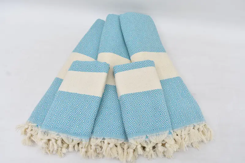 Beach Towel Monogram Organic Cotton Blue Diamond Pattern, 70x40 Inches