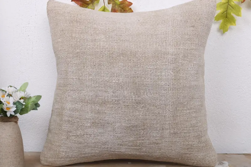 18x18 Beige Pillow Sham, Pillow Cover, Kilim Pillow Cover, Turkish Kilim Pillow, Cotton Pillow Sham, Vintage Kilim Throw Pillow - 2