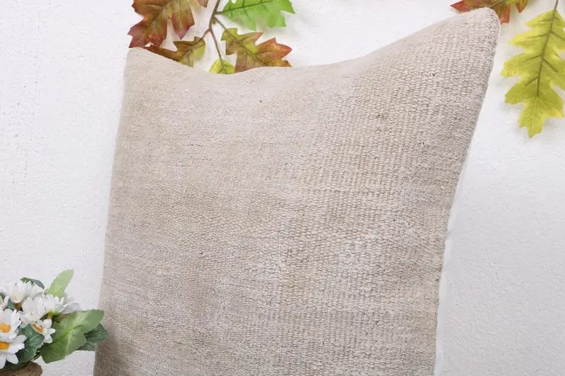 18x18 Beige Pillow Sham, Pillow Cover, Kilim Pillow Cover, Turkish Kilim Pillow, Cotton Pillow Sham, Vintage Kilim Throw Pillow - 5