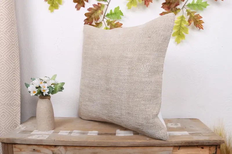 18x18 Beige Pillow Sham, Pillow Cover, Kilim Pillow Cover, Turkish Kilim Pillow, Cotton Pillow Sham, Vintage Kilim Throw Pillow - 4