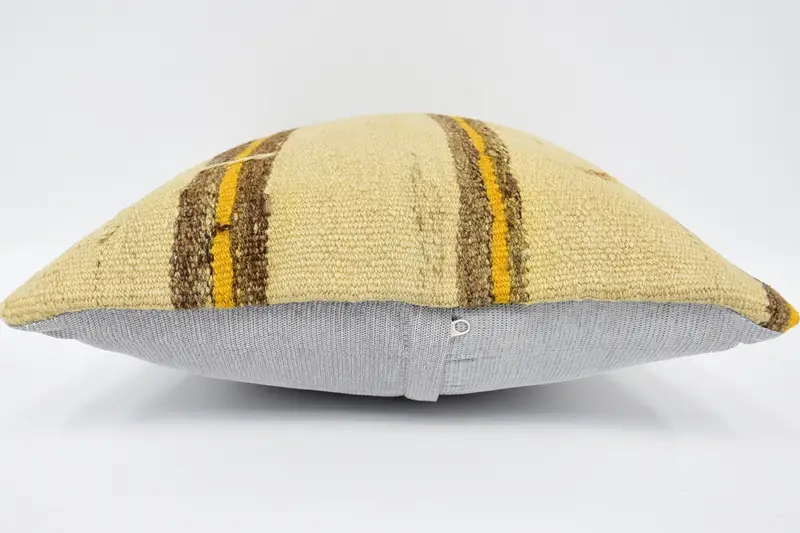 Handmade Kilim Cushion, Pillow Case, Nomadic Pillow Sham, Kilim Pillow Cover, 16x16 Beige Pillow, Tapestry Pillow Cover, Boho Pillow - 5