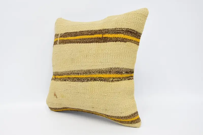 Handmade Kilim Cushion, Pillow Case, Nomadic Pillow Sham, Kilim Pillow Cover, 16x16 Beige Pillow, Tapestry Pillow Cover, Boho Pillow - 4