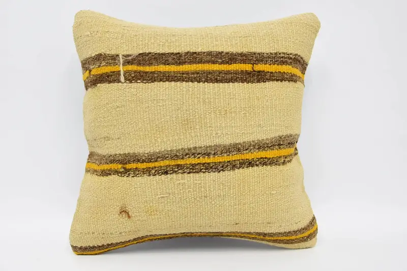 Handmade Kilim Cushion, Pillow Case, Nomadic Pillow Sham, Kilim Pillow Cover, 16x16 Beige Pillow, Tapestry Pillow Cover, Boho Pillow - 1