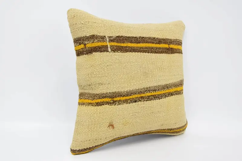 Handmade Kilim Cushion, Pillow Case, Nomadic Pillow Sham, Kilim Pillow Cover, 16x16 Beige Pillow, Tapestry Pillow Cover, Boho Pillow - 3