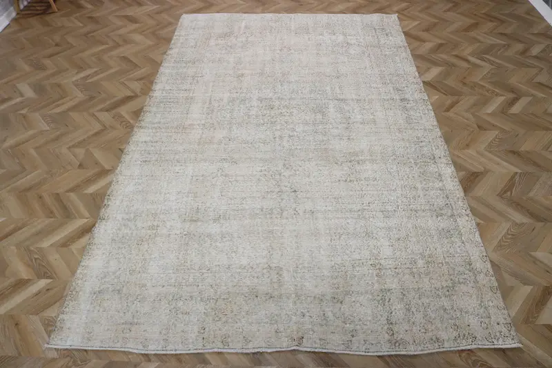 Turkish Rug, 6.6x10.2 ft Vintage Rug, Gray White Camouflage Wool Rug - 1