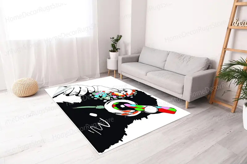 Bedruckter Teppich „Dj Monkey“: Lebhafte Bodendekoration für Musikliebhaber