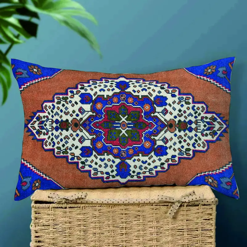 Handgefertigtes besticktes Kissen im Südwesten, Vintage-Rechteck-Wurfkissen