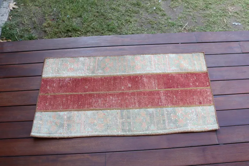 Alfombra turca de 1,6x3,2 pies, alfombra pequeña vintage, alfombra de lana abstracta verde rojo - 1