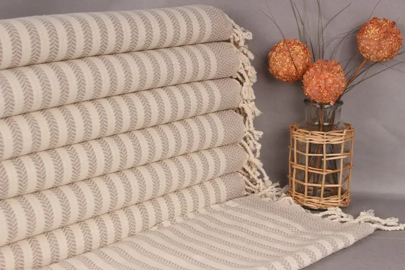 Bathroom Towels Light Brown Cotton Chevron, 18x40 Inches
