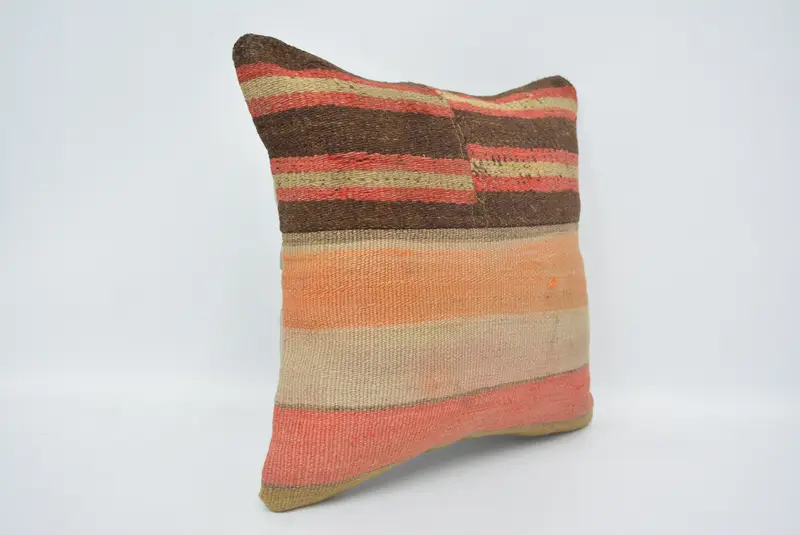 Pillow for Sofa, Ethnic Throw Pillow Sham, Pillow Case, Retro Pillow Sham, 16x16 Orange Pillow Case, Boho Pillow Sham Cover, Turkish Kilim Pillow - 3