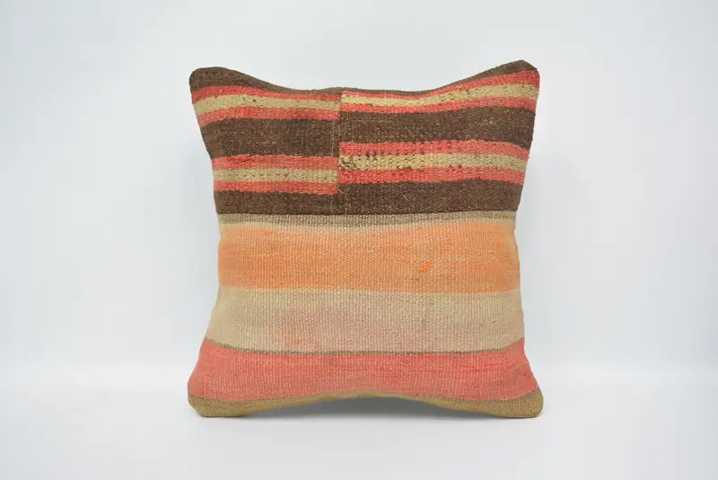 Pillow for Sofa, Ethnic Throw Pillow Sham, Pillow Case, Retro Pillow Sham, 16x16 Orange Pillow Case, Boho Pillow Sham Cover, Turkish Kilim Pillow - 1