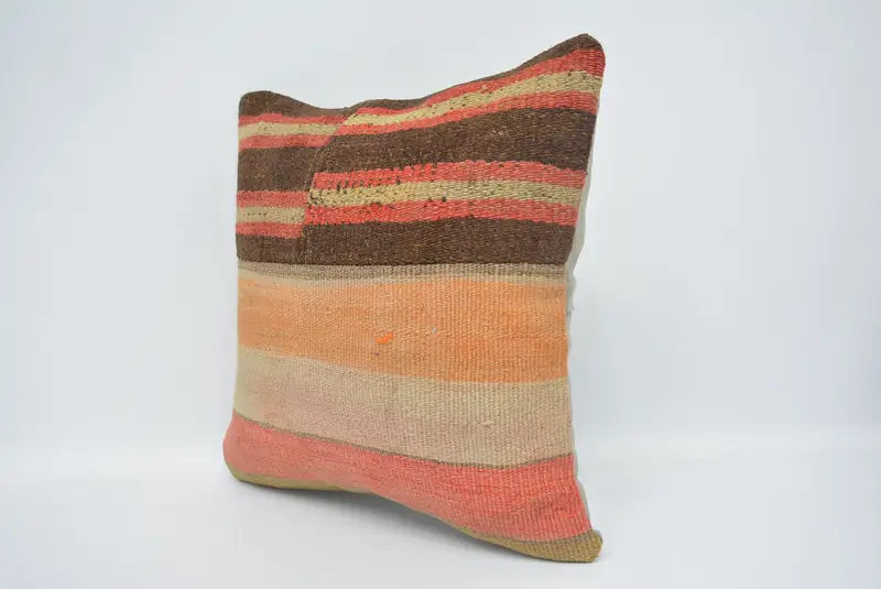 Pillow for Sofa, Ethnic Throw Pillow Sham, Pillow Case, Retro Pillow Sham, 16x16 Orange Pillow Case, Boho Pillow Sham Cover, Turkish Kilim Pillow - 4