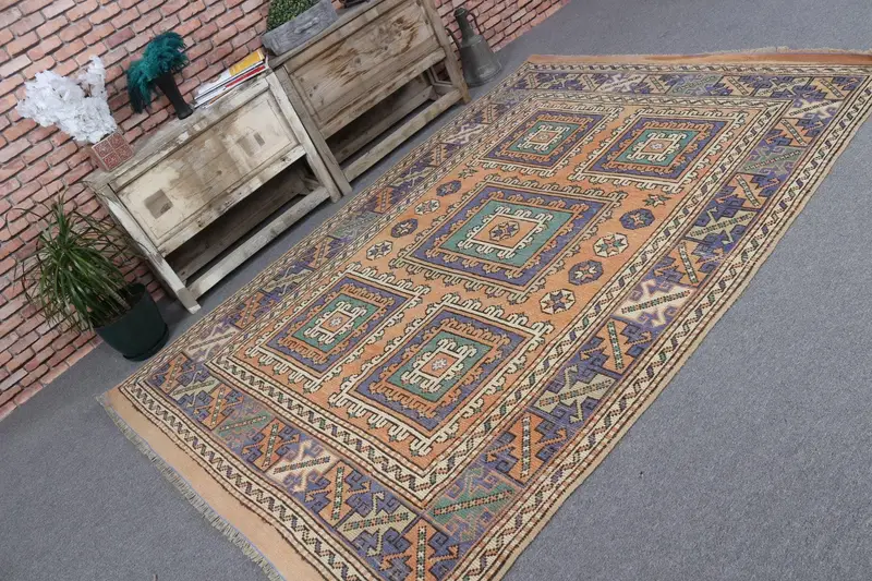 Vintage Large Rug, 5.7x8 ft Turkish Rug, Blue Ombré Wool Rug - 1