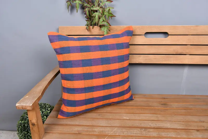 20x20 Orange Pillow Sham, Turkish Pillow, Ethnical Kilim Rug Pillow, Toss Cushion Cover, Boho Pillow Sham Cover, Cushion Cover, Wholesale Pillow - 1