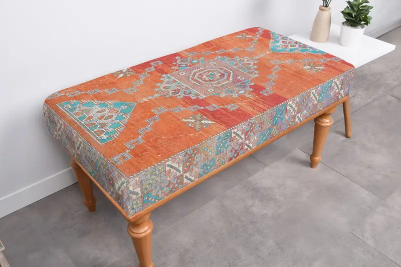 サウスウエスタンウール生地を使用した無垢材ベンチ、折りたたみ式収納ベンチ