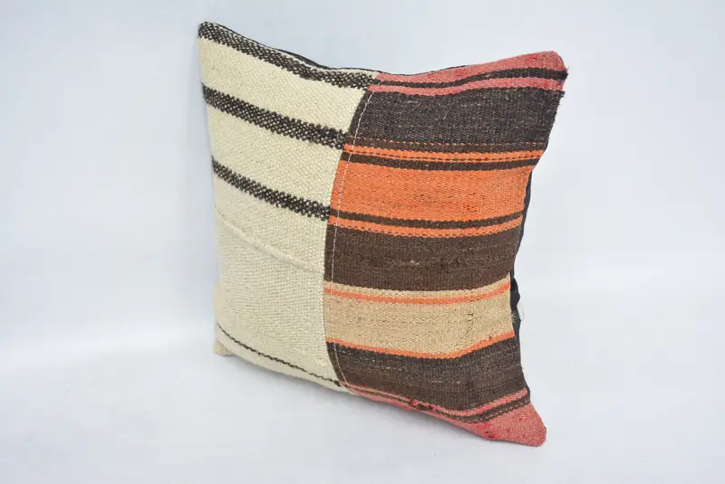 Ethnic Throw Cushion, Ethnical Kilim Rug Pillow, Vintage Pillow, Kilim Pillow Cover, 14x14 White Cushion Cover, Pillow Cover, Ottoman Cushion - 4