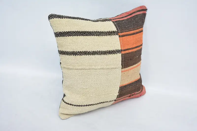 Ethnic Throw Cushion, Ethnical Kilim Rug Pillow, Vintage Pillow, Kilim Pillow Cover, 14x14 White Cushion Cover, Pillow Cover, Ottoman Cushion - 3