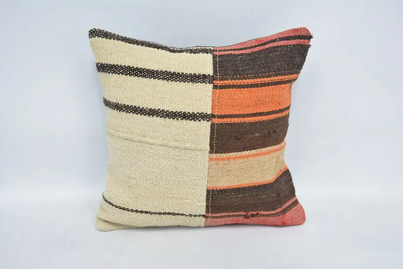 Ethnic Throw Cushion, Ethnical Kilim Rug Pillow, Vintage Pillow, Kilim Pillow Cover, 14x14 White Cushion Cover, Pillow Cover, Ottoman Cushion - 1
