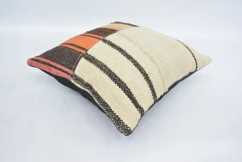 Ethnic Throw Cushion, Ethnical Kilim Rug Pillow, Vintage Pillow, Kilim Pillow Cover, 14x14 White Cushion Cover, Pillow Cover, Ottoman Cushion - 6