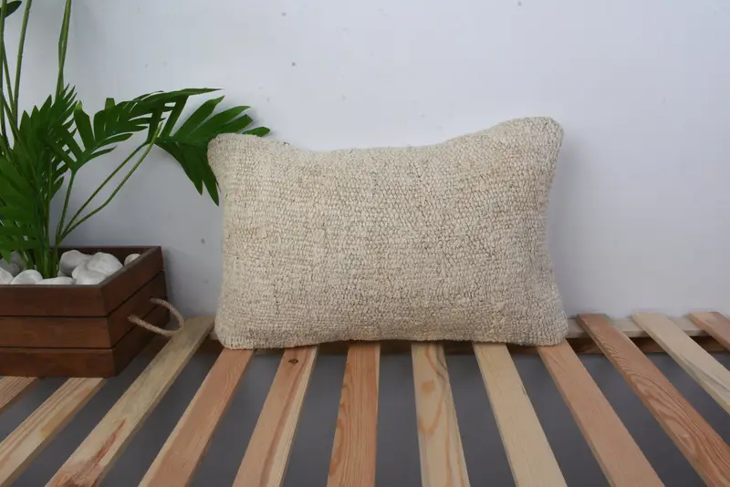 Crochet Pattern Pillow Case, Kilim Pillow, Boho Pillow Sham Cover, Pillow Sham, Gift Pillow, Boho Throw Pillow Cover, 12x20 Beige Pillow - 1